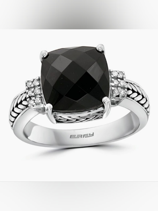 Effy Jewelry - 925 Sterling Silver Onyx and Diamond Accented Ring, 4.96 TCWWEB ID: 8227 💍✨
